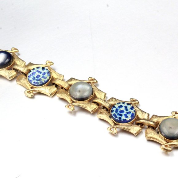 Vintage High End Couture Mixed Materials Mosaic Ceramic Brushed Bracelet - Picture 8 of 9